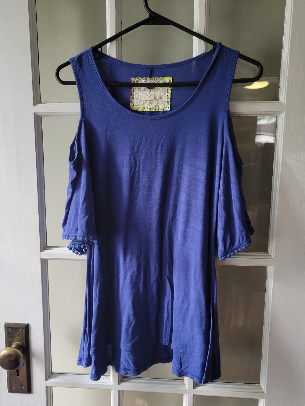 Cupio Women's Blue Cold-Shoulder Short Sleeve Blouse Top Size Small Flowy